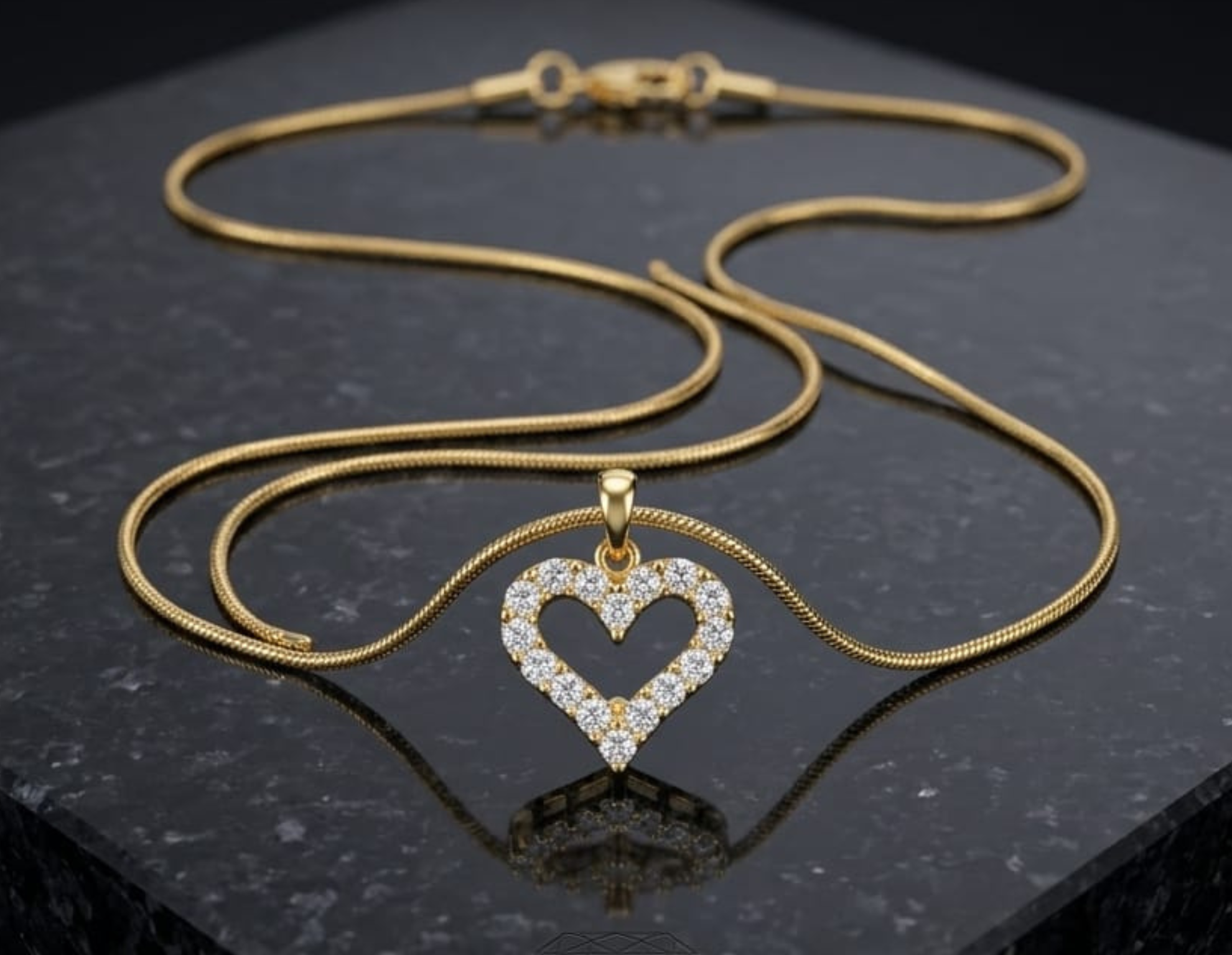 Golden Open Heart CZ Pendant Necklace.