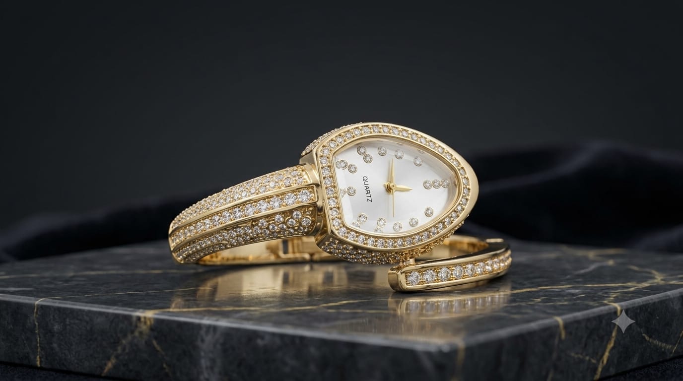 Serpentine Crystal Gold Watch