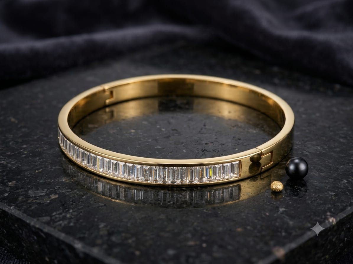 Sleek Baguette-Cut Crystal Kada